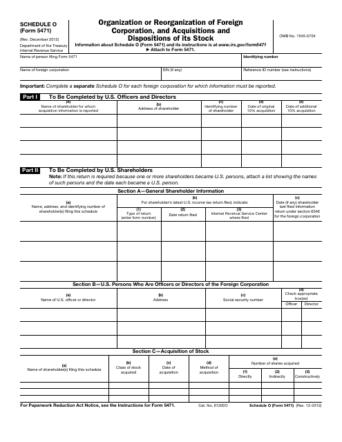 IRS Form 5471 Schedule O Organization or Reorganization of Foreign Corporation, and Acquisitions and Dispositions of Its Stock