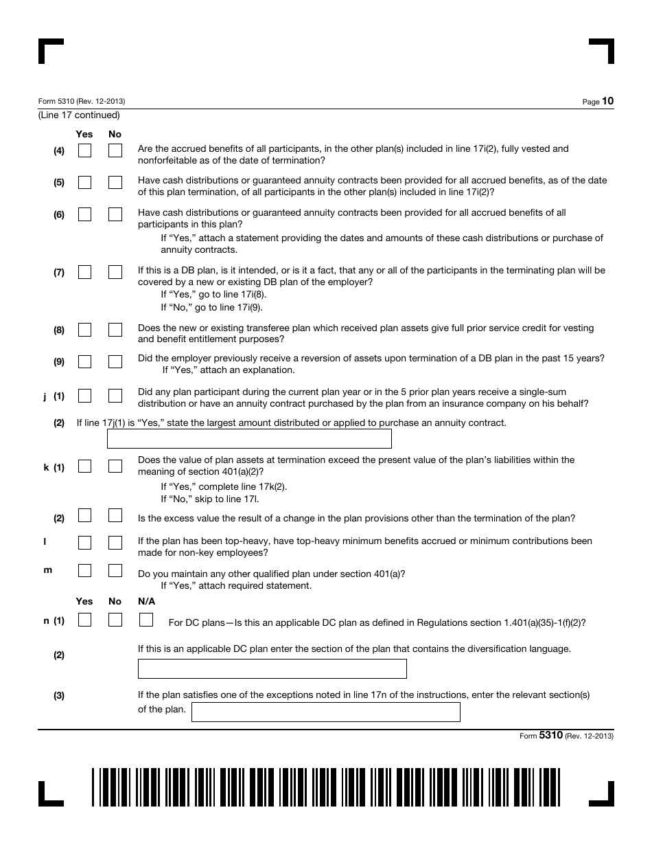 IRS Form 5310 Application for Determination for Terminating Plan, Page 10
