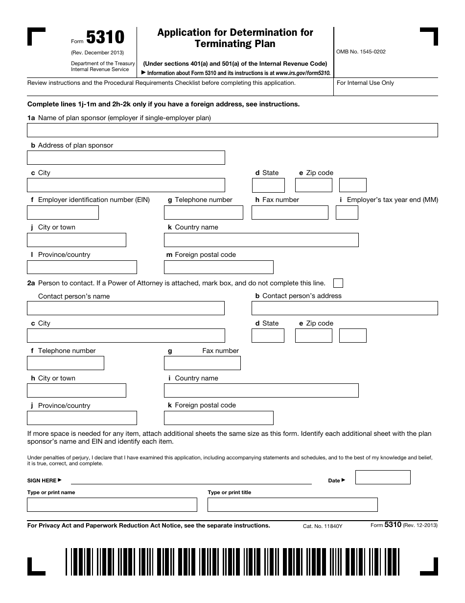 IRS Form 5310 Application for Determination for Terminating Plan, Page 1