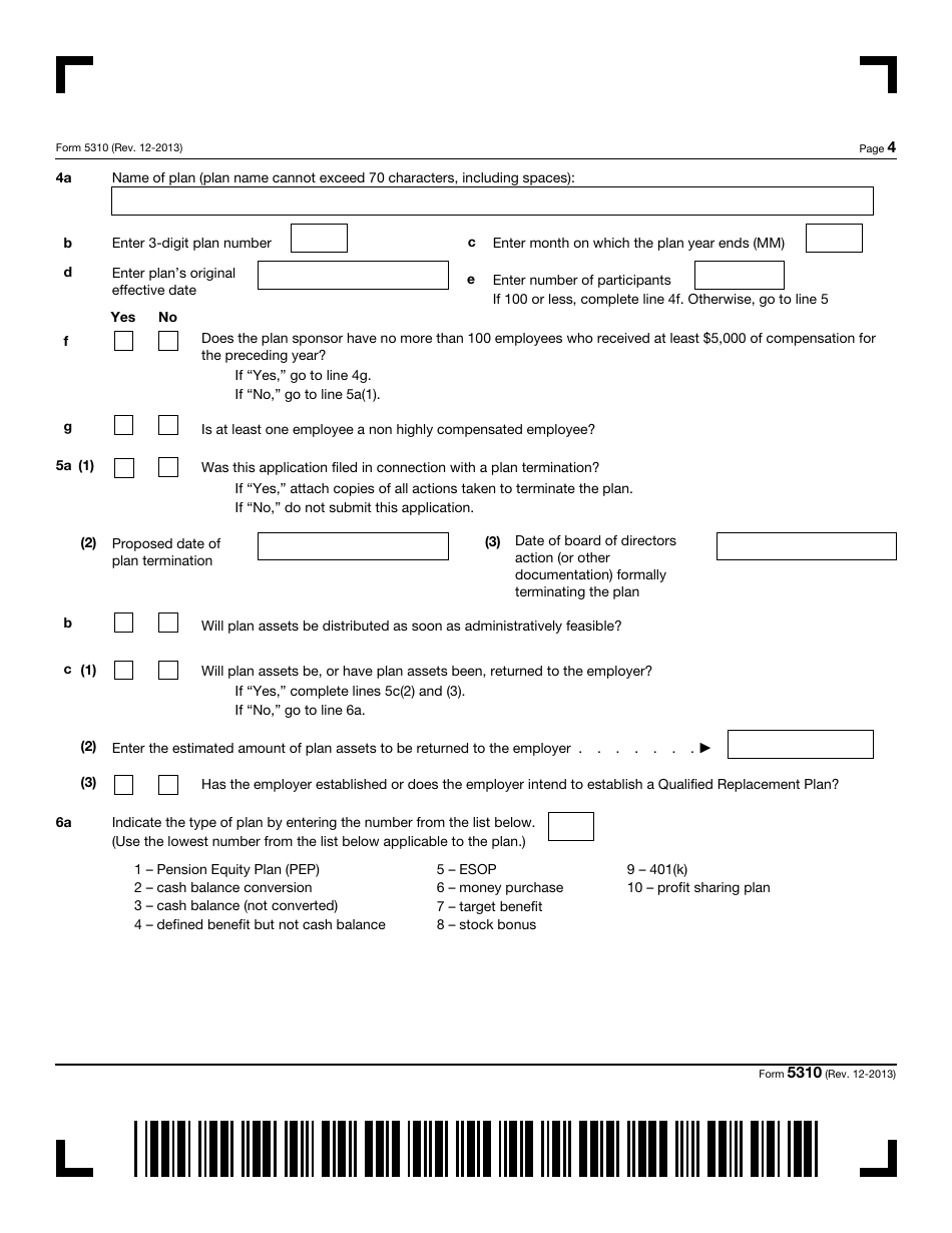 IRS Form 5310 Application for Determination for Terminating Plan, Page 4