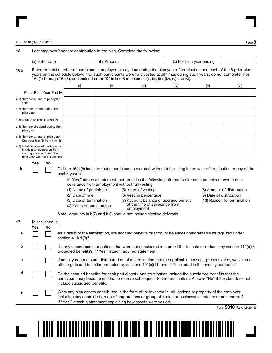 IRS Form 5310 Application for Determination for Terminating Plan, Page 8