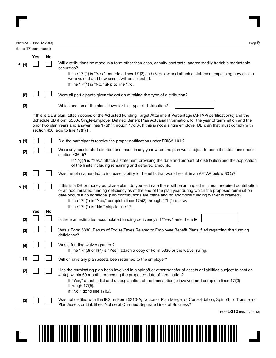 IRS Form 5310 Application for Determination for Terminating Plan, Page 9