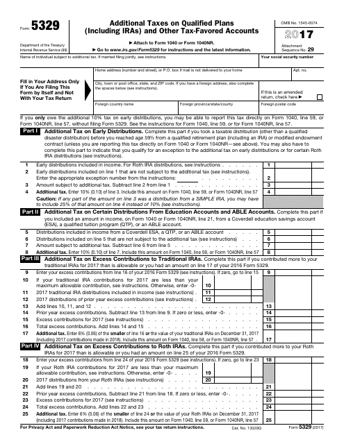 IRS Form 5329 - 2017 - Fill Out, Sign Online and Download Fillable PDF ...