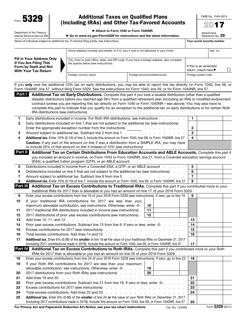 IRS Form 5329 - 2017 - Fill Out, Sign Online and Download Fillable PDF