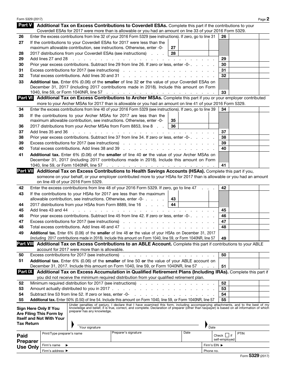IRS Form 5329 Additional Taxes on Qualified Plans (Including IRAs) and Other Tax-Favored Accounts, Page 2