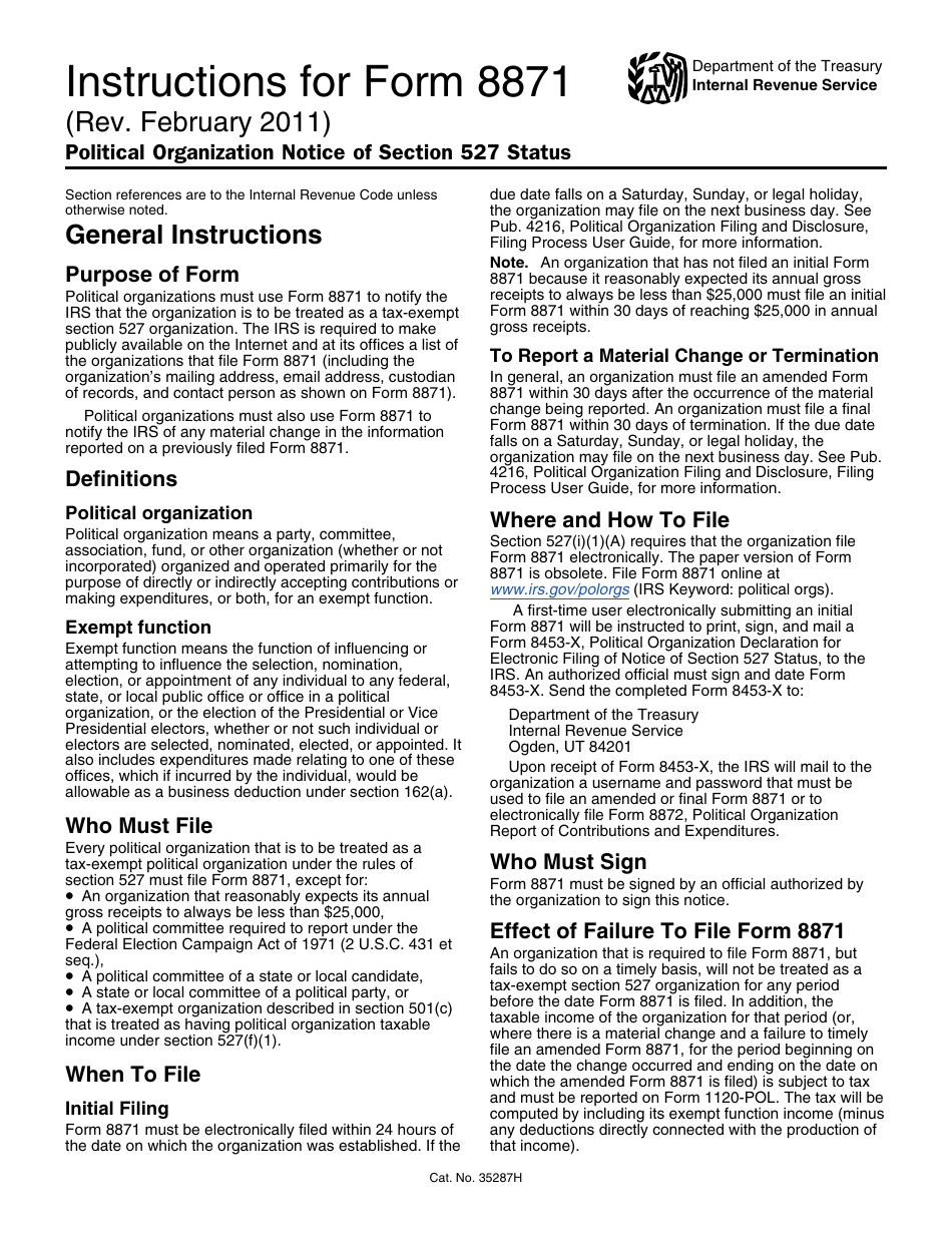Instructions for IRS Form 8871 Political Organization Notice of Section 527 Status, Page 1