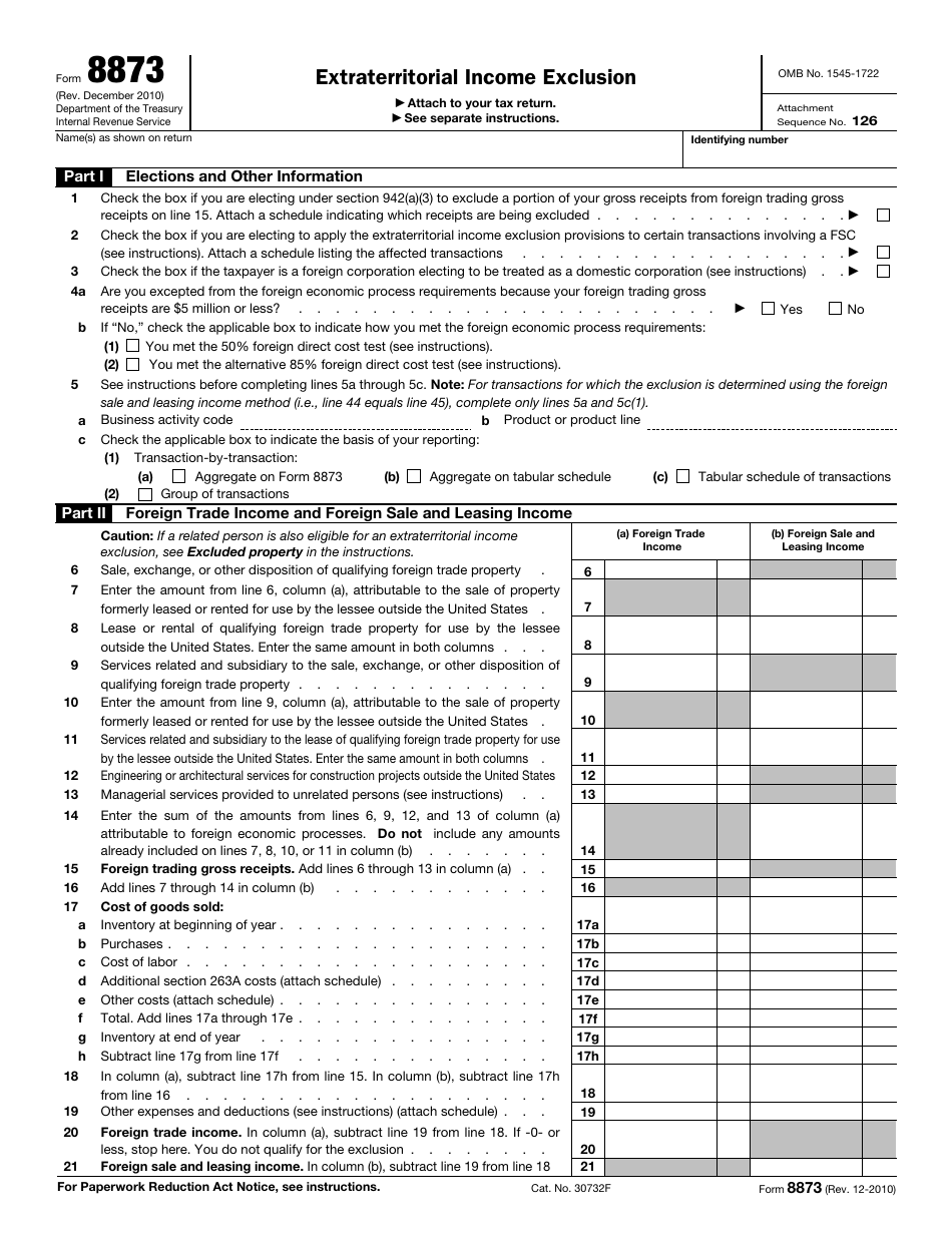 IRS Form 8873 Extraterritorial Income Exclusion, Page 1