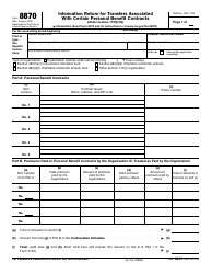 Document preview: IRS Form 8870 Information Return for Transfers Associated With Certain Personal Benefit Contracts