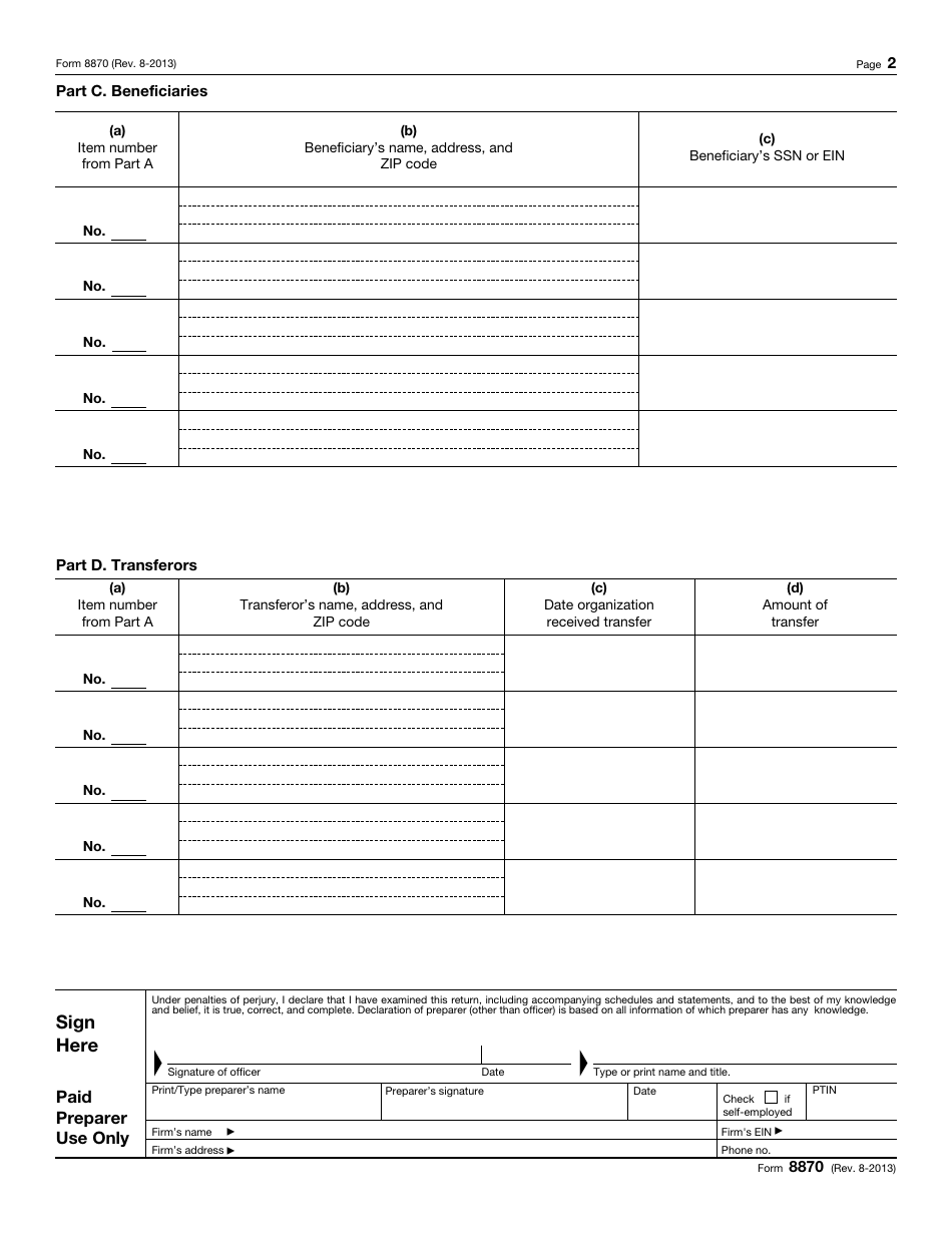 IRS Form 8870 Information Return for Transfers Associated With Certain Personal Benefit Contracts, Page 2