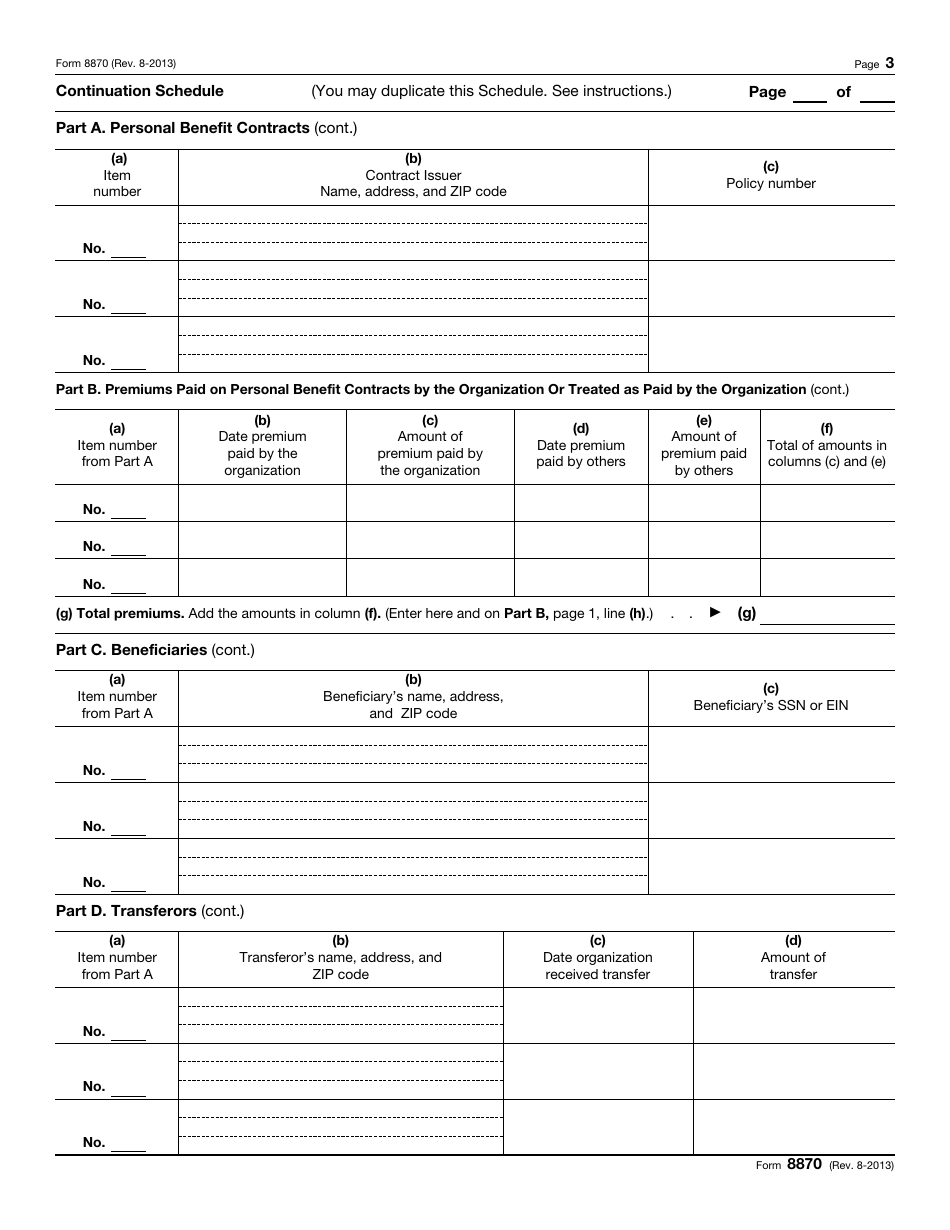 IRS Form 8870 Information Return for Transfers Associated With Certain Personal Benefit Contracts, Page 3