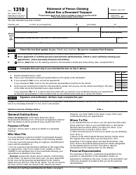 Document preview: IRS Form 1310 Statement of Person Claiming Refund Due a Deceased Taxpayer
