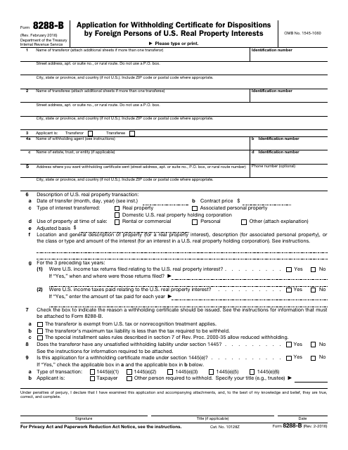 IRS Form 8288-B  Printable Pdf