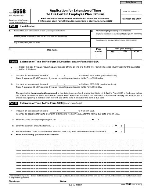 IRS Form 5558  Printable Pdf