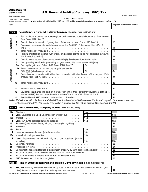 IRS Form 1120 Schedule PH U.S. Personal Holding Company (Phc) Tax
