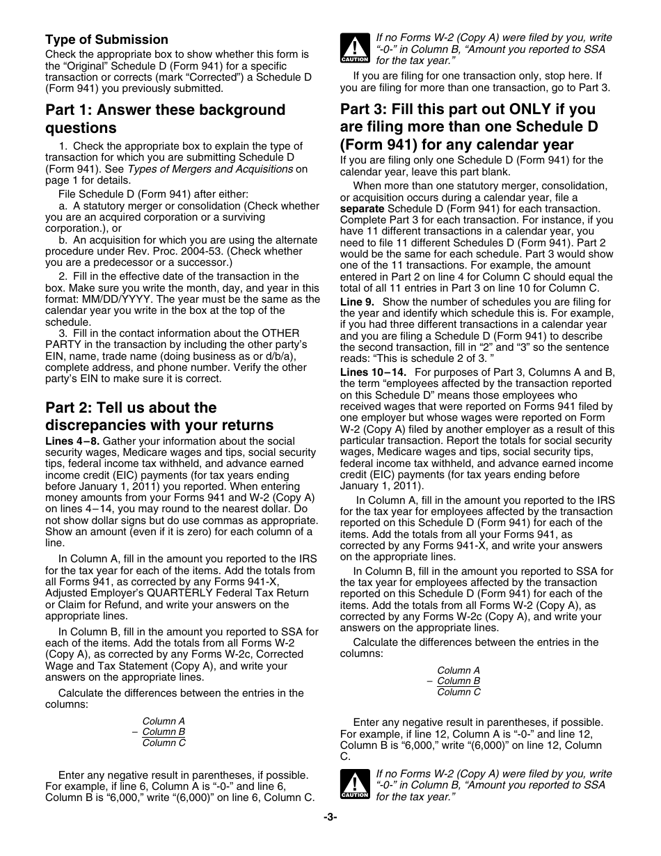 Instructions for IRS Form 941 Schedule D Report of Discrepancies Caused by Acquisitions, Statutory Mergers, or Consolidations, Page 3
