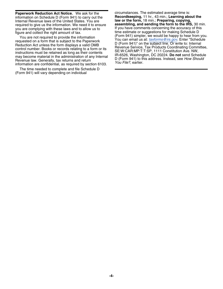 Instructions for IRS Form 941 Schedule D Report of Discrepancies Caused by Acquisitions, Statutory Mergers, or Consolidations, Page 4