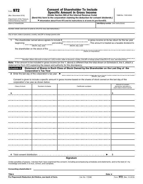IRS Form 972  Printable Pdf