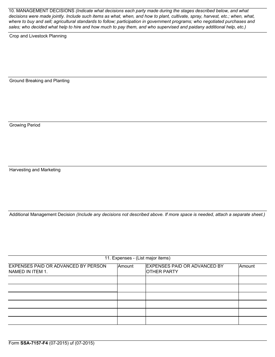 Form SSA-7157-F4 Farm Arrangement Questionnaire, Page 3