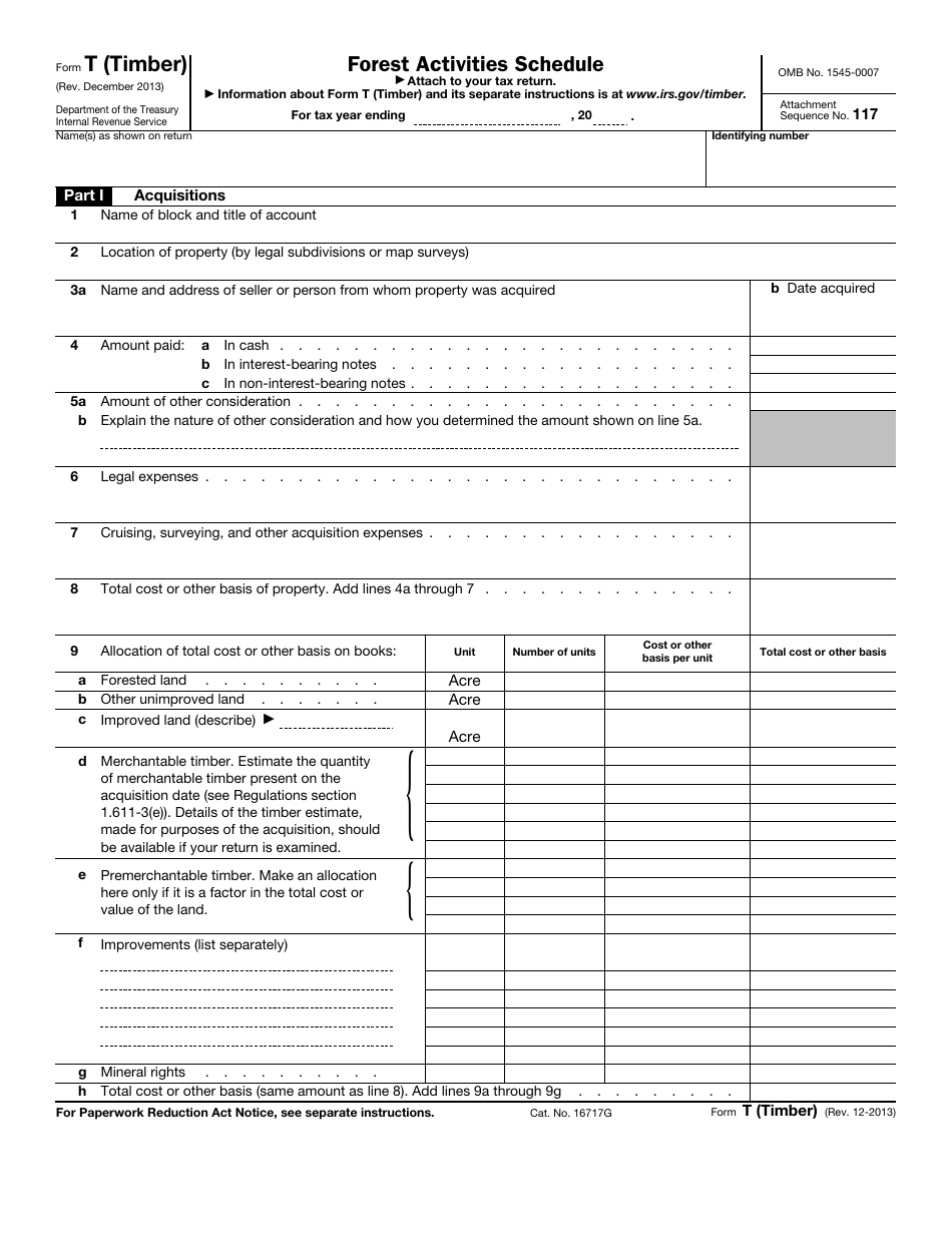 IRS Form T (TIMBER) Forest Activities Schedule, Page 1