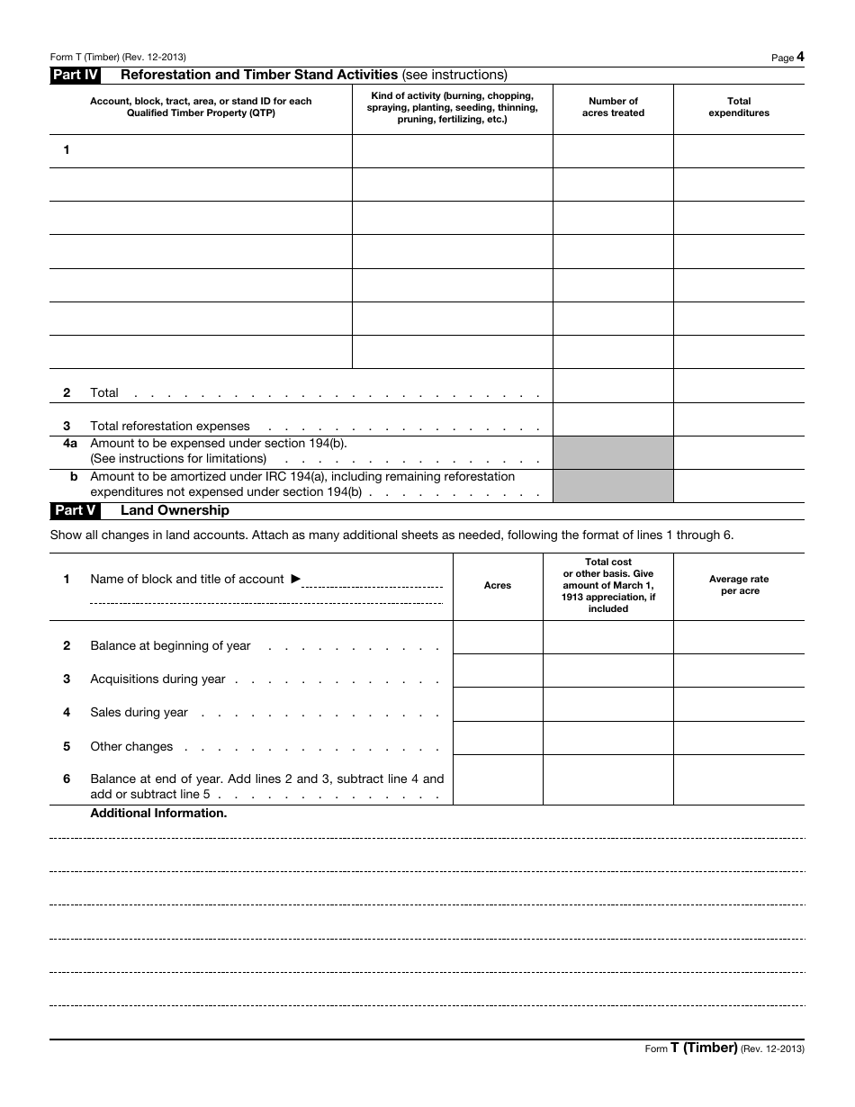 IRS Form T (TIMBER) Forest Activities Schedule, Page 4
