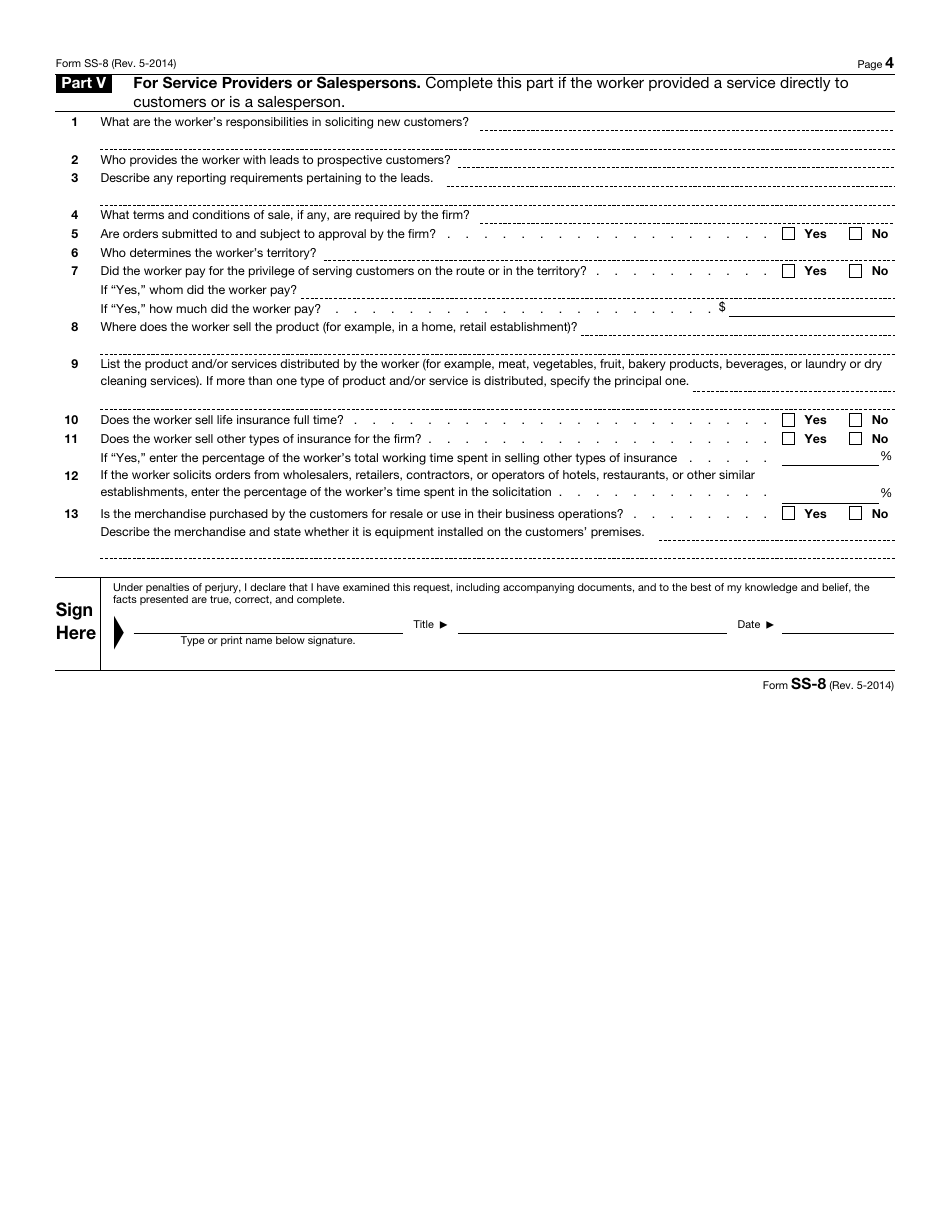IRS Form SS-8 Determination of Worker Status for Purposes of Federal Employment Taxes and Income Tax Withholding, Page 4