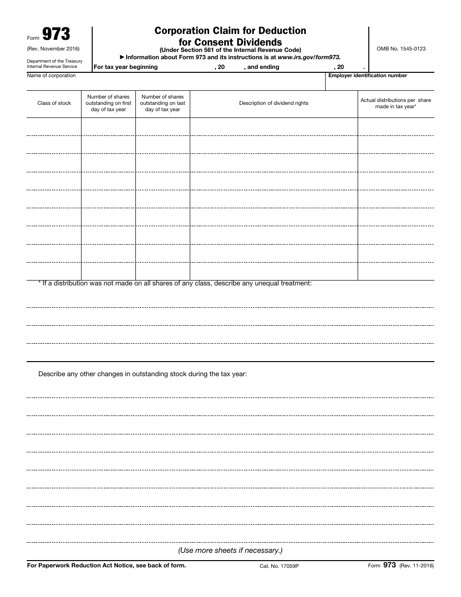 IRS Form 973 Corporation Claim for Deduction for Consent Dividends, Page 1
