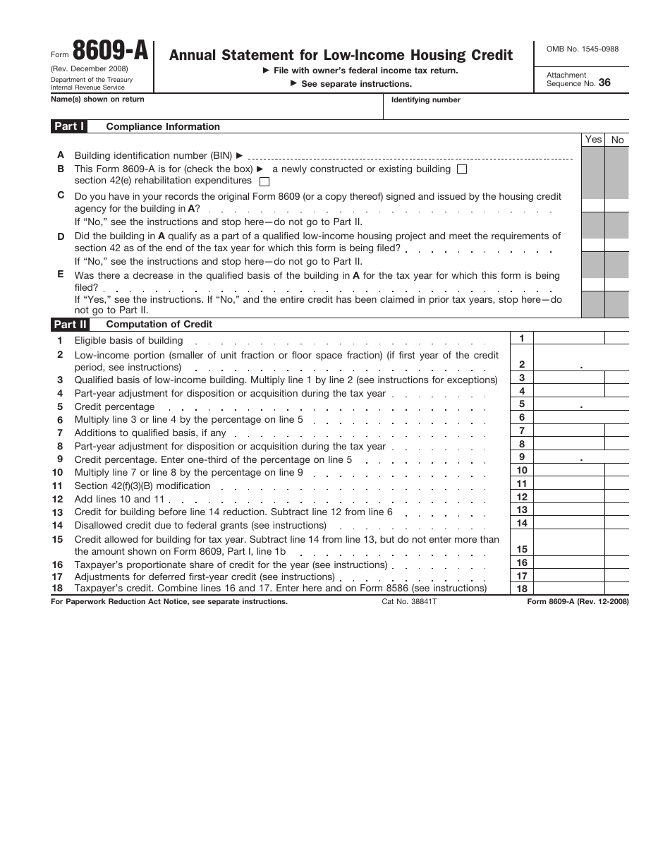 IRS Form 8609-A Annual Statement for Low-Income Housing Credit, Page 1