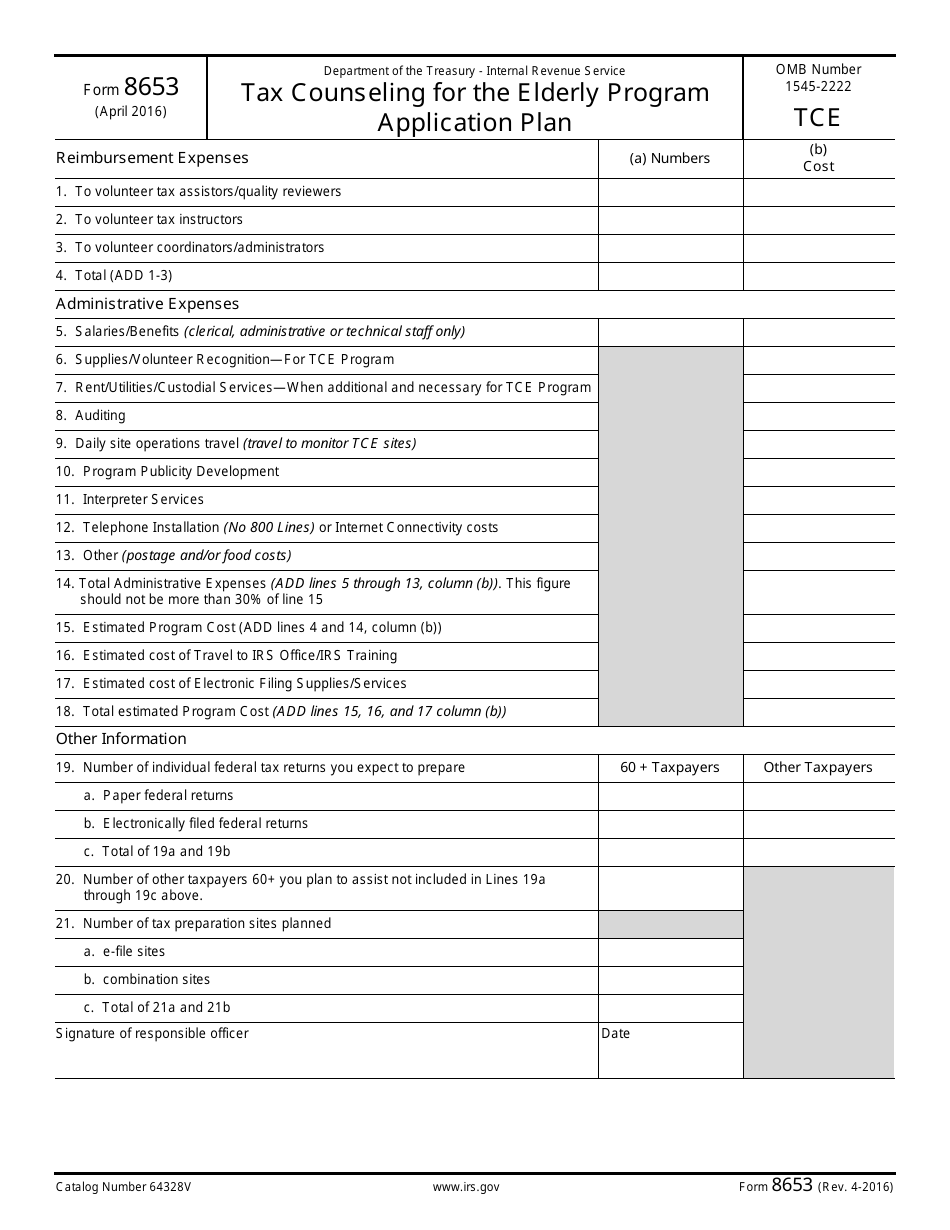 IRS Form 8653 Tax Counseling for the Elderly Program Application Plan, Page 1