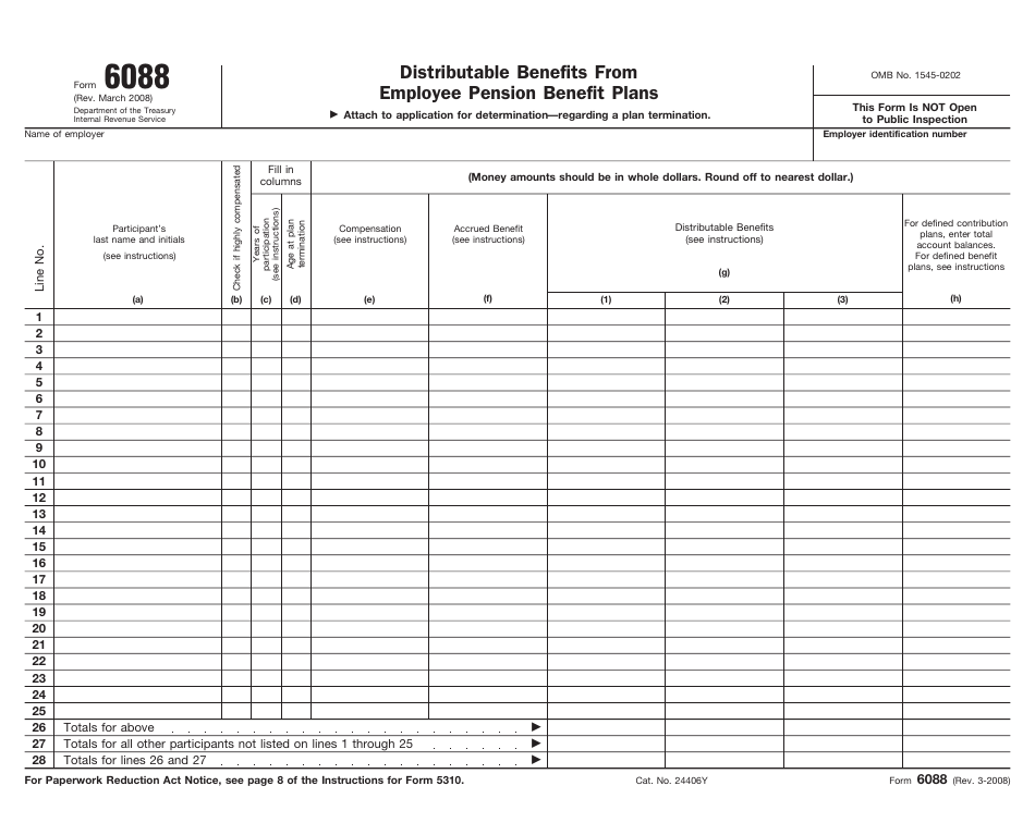 IRS Form 6088 Distributable Benefits From Employee Pension Benefit Plans, Page 1