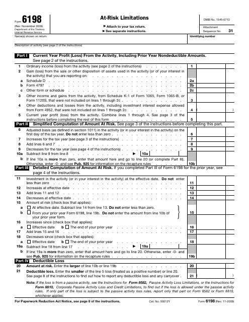 IRS Form 6198  Printable Pdf