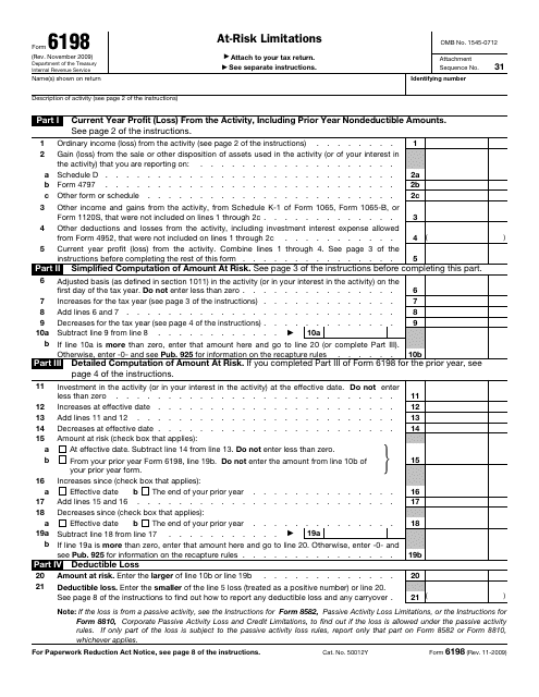 IRS Form 6198 Download Fillable PDF or Fill Online At-Risk Limitations