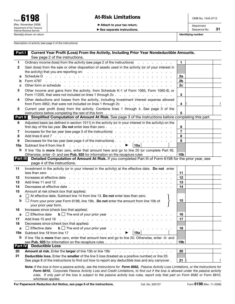 IRS Form 6198 At-Risk Limitations, Page 1