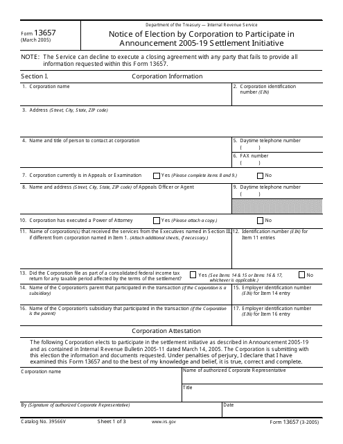 IRS Form 13657  Printable Pdf