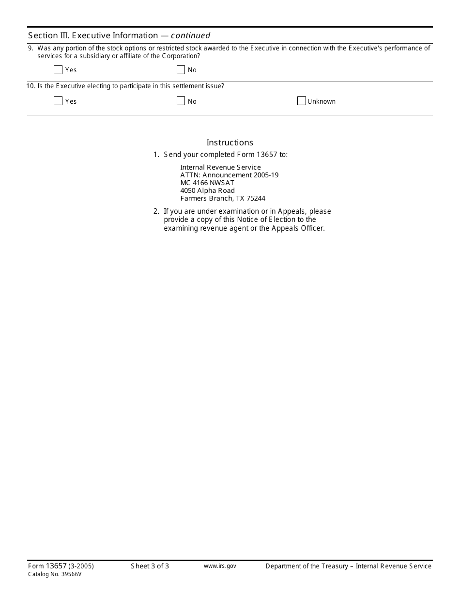 IRS Form 13657 Notice of Election by Corporation to Participate in Announcement 2005-19 Settlement Initiative, Page 3