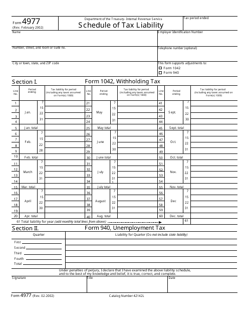 IRS Form 4977 Schedule of Tax Liability