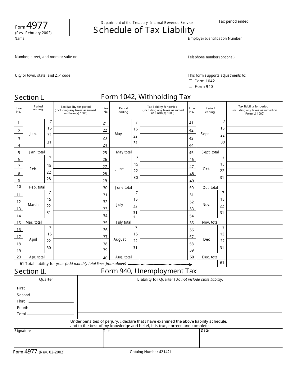 IRS Form 4977 Schedule of Tax Liability, Page 1