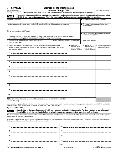 IRS Form 4876-A  Printable Pdf