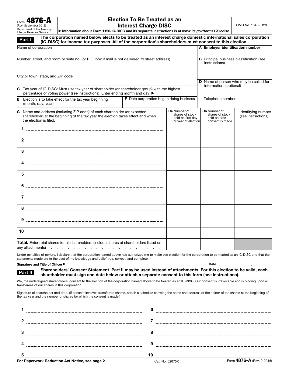 IRS Form 4876-A Election to Be Treated as an Interest Charge Disc, Page 1