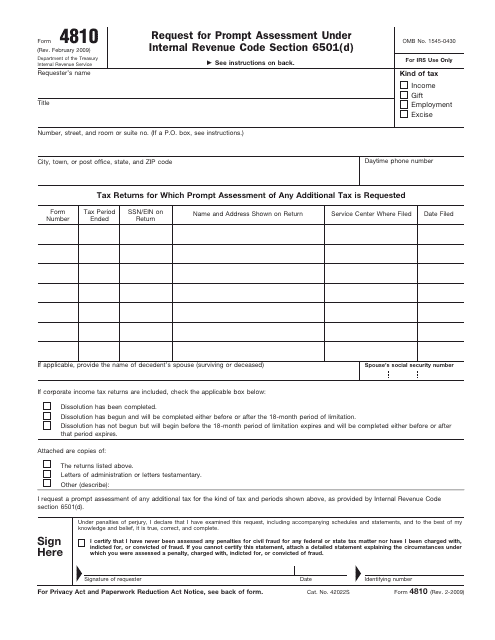 IRS Form 4810  Printable Pdf