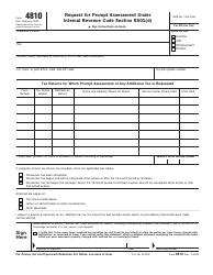 IRS Form 4810 Request for Prompt Assessment Under Internal Revenue Code Section 6501(D)