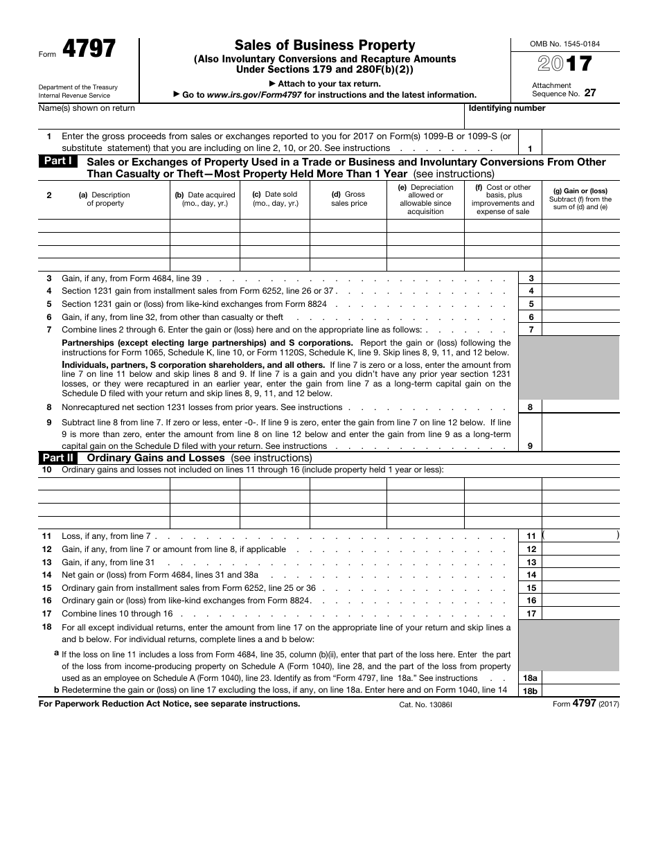 IRS Form 4797 - 2017 - Fill Out, Sign Online and Download Fillable PDF ...