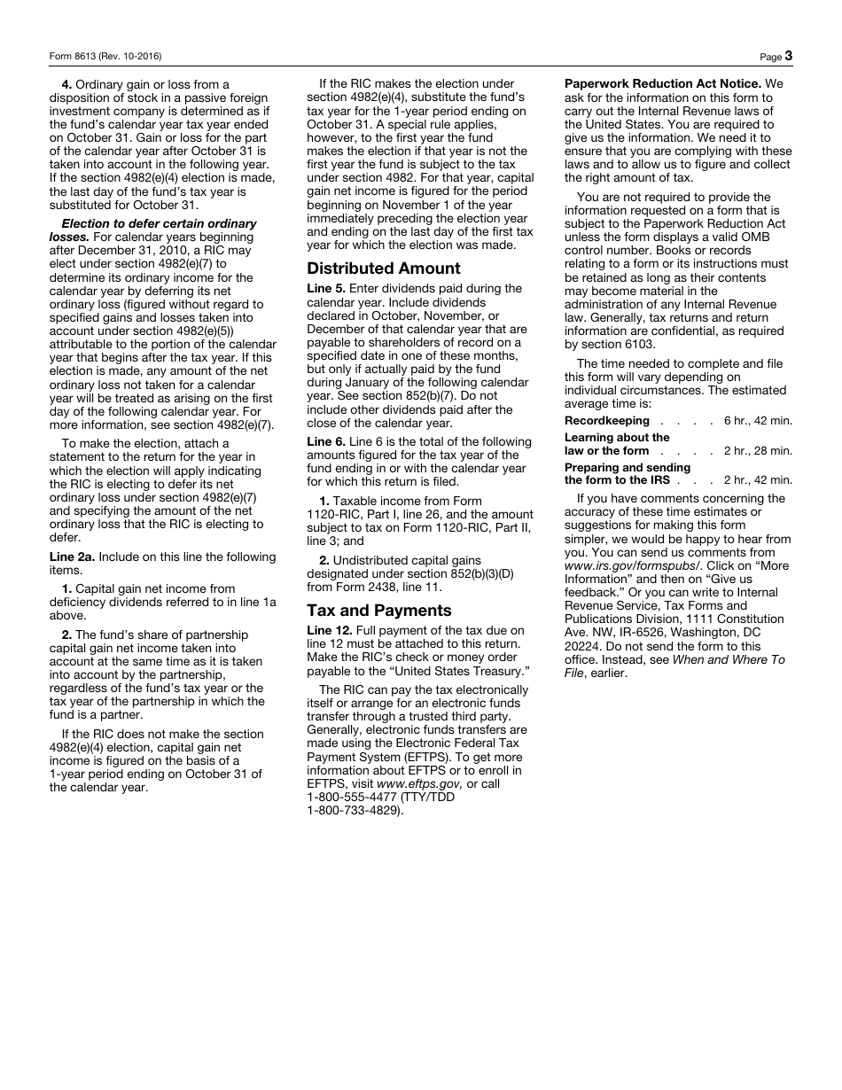 IRS Form 8613 Return of Excise Tax on Undistributed Income of Regulated Investment Companies, Page 3