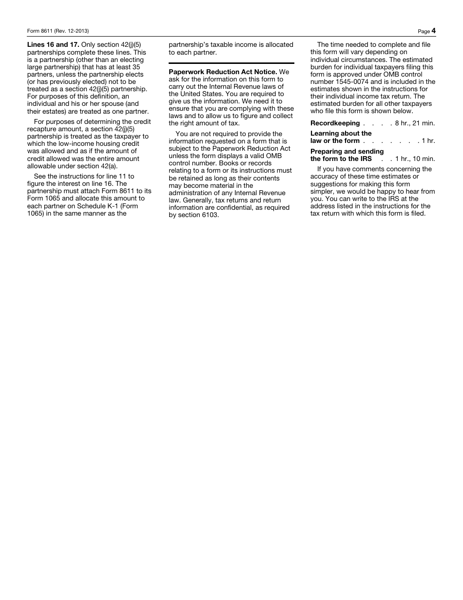 IRS Form 8611 Recapture of Low-Income Housing Credit, Page 4
