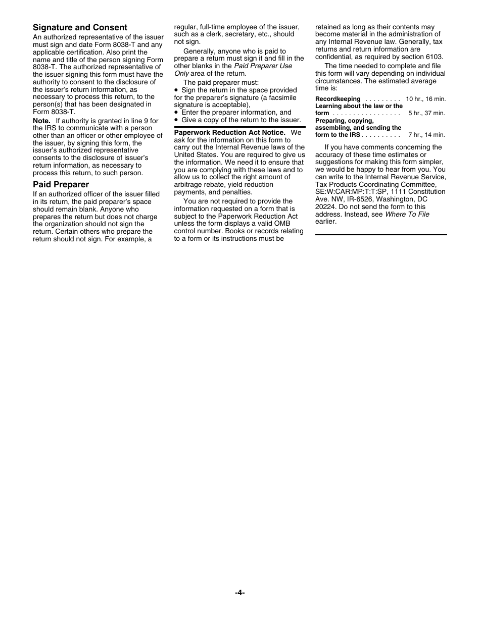 Instructions for IRS Form 8038-T Arbitrage Rebate, Yield Reduction and Penalty in Lieu of Arbitrage Rebate, Page 4