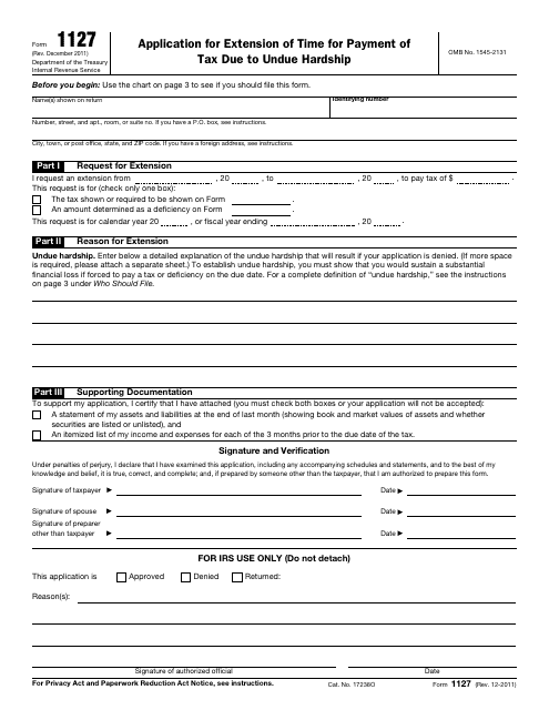 IRS Form 1127  Printable Pdf