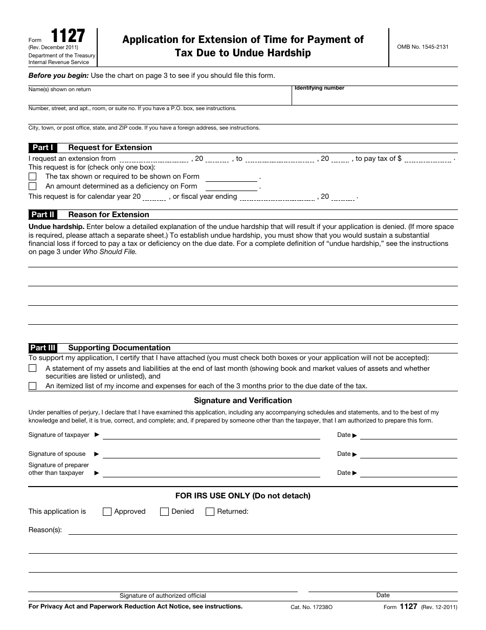 IRS Form 1127 Fill Out, Sign Online and Download Fillable PDF
