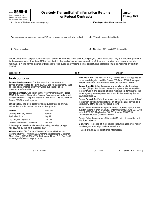 IRS Form 8596-A  Printable Pdf