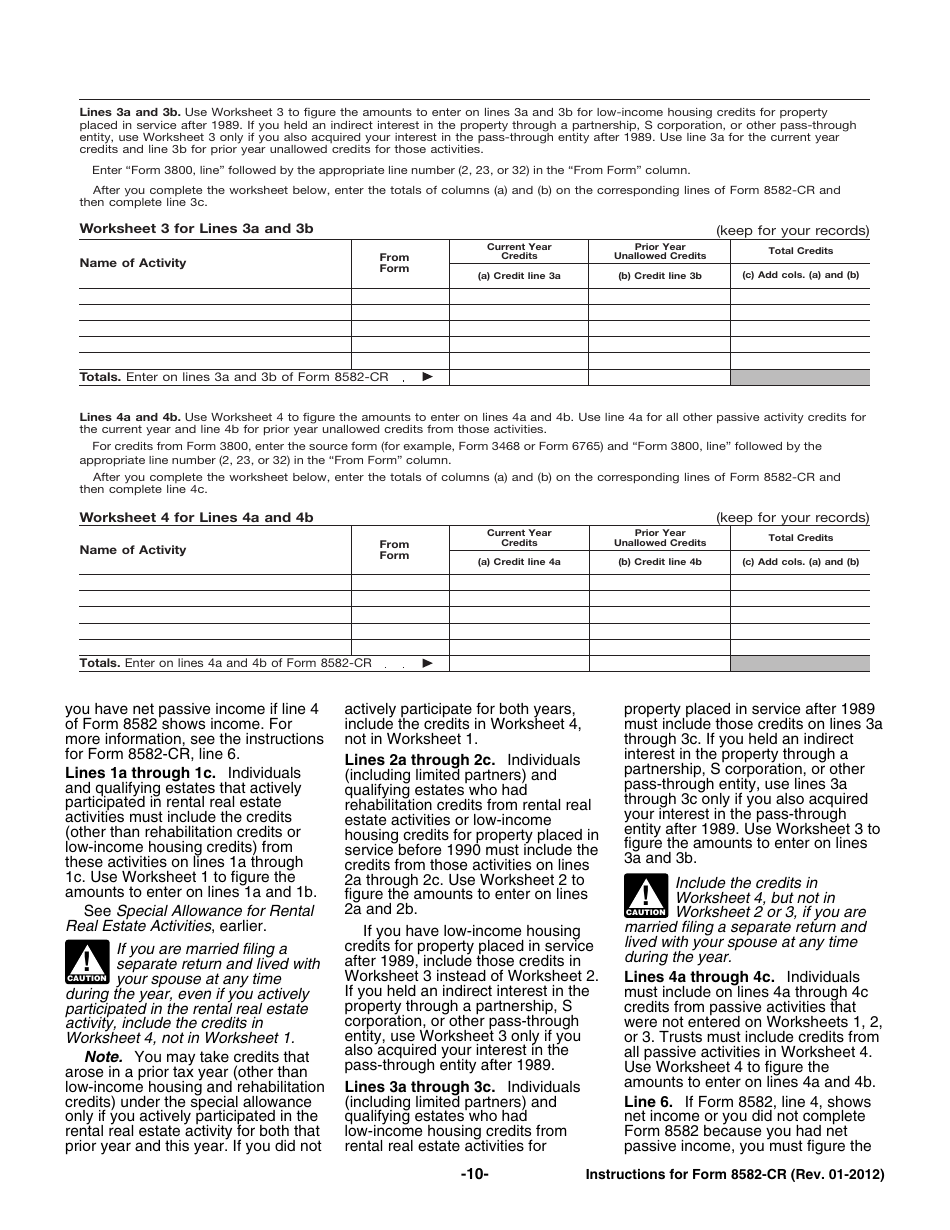 Instructions for IRS Form 8582-CR Passive Activity Credit Limitations, Page 10