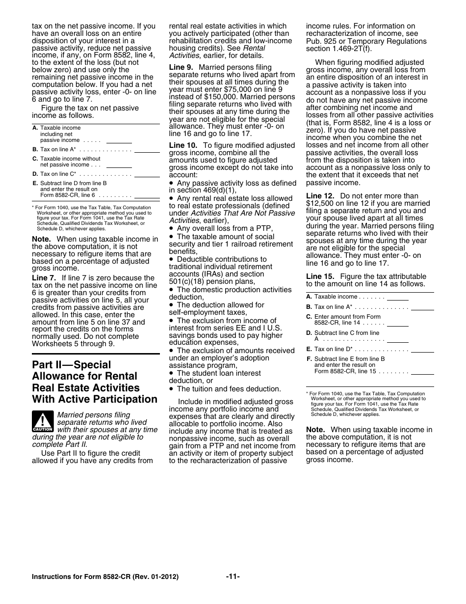 Instructions for IRS Form 8582-CR Passive Activity Credit Limitations, Page 11