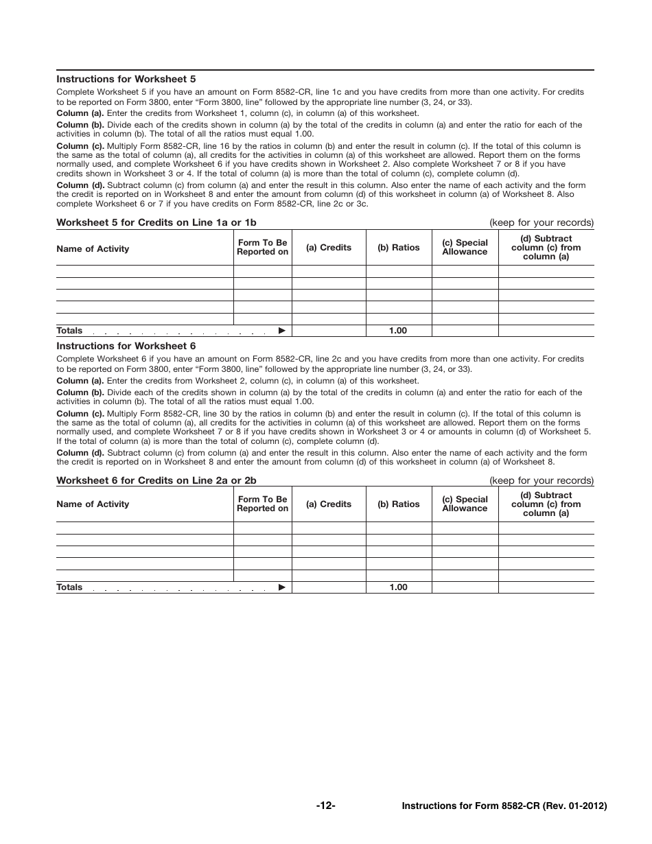 Instructions for IRS Form 8582-CR Passive Activity Credit Limitations, Page 12